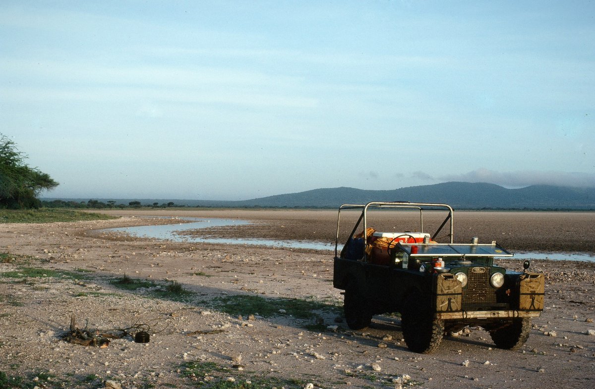 Land Rover on the lake shore during an early Dorobo expedition